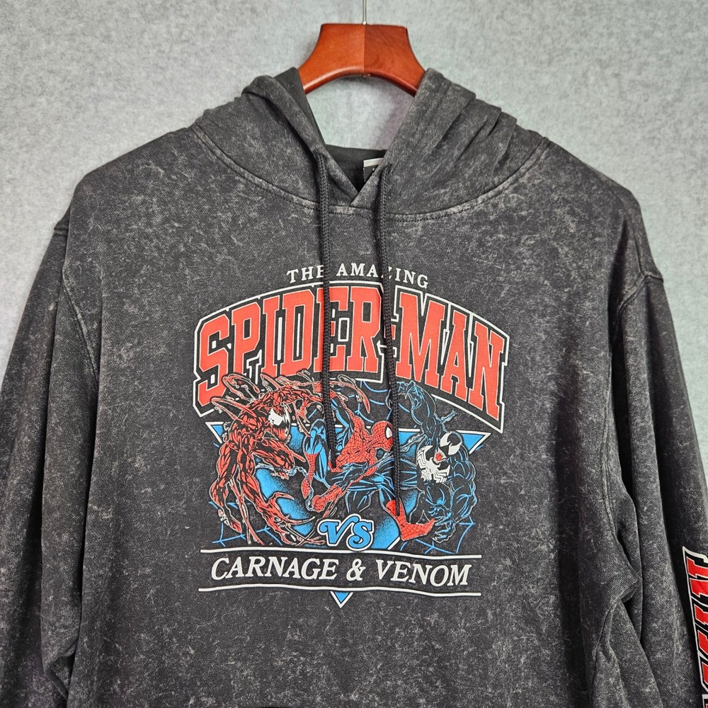 Marvel Spider-Man vs Carnage Venom Hoodie Mineral Wash Gray Mens Sz‎ Med New
